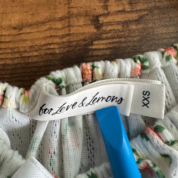 For Love and Lemons Lola Pointelle Top XXS White Yellow Floral Y2K Cottagecore - Picture 7 of 9